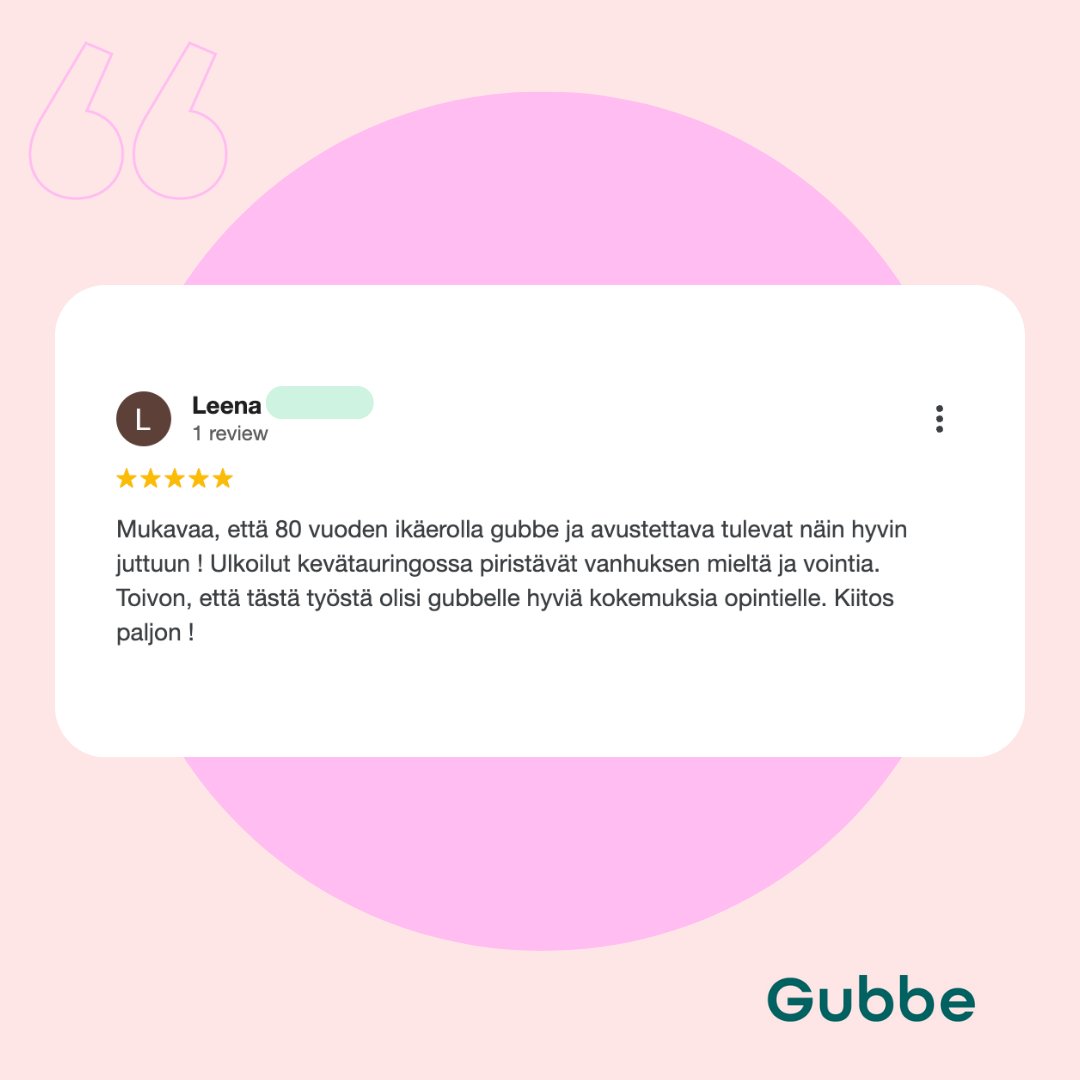 Upea viiden tähden asiakaspalaute asiakkaan omaiselta 💗