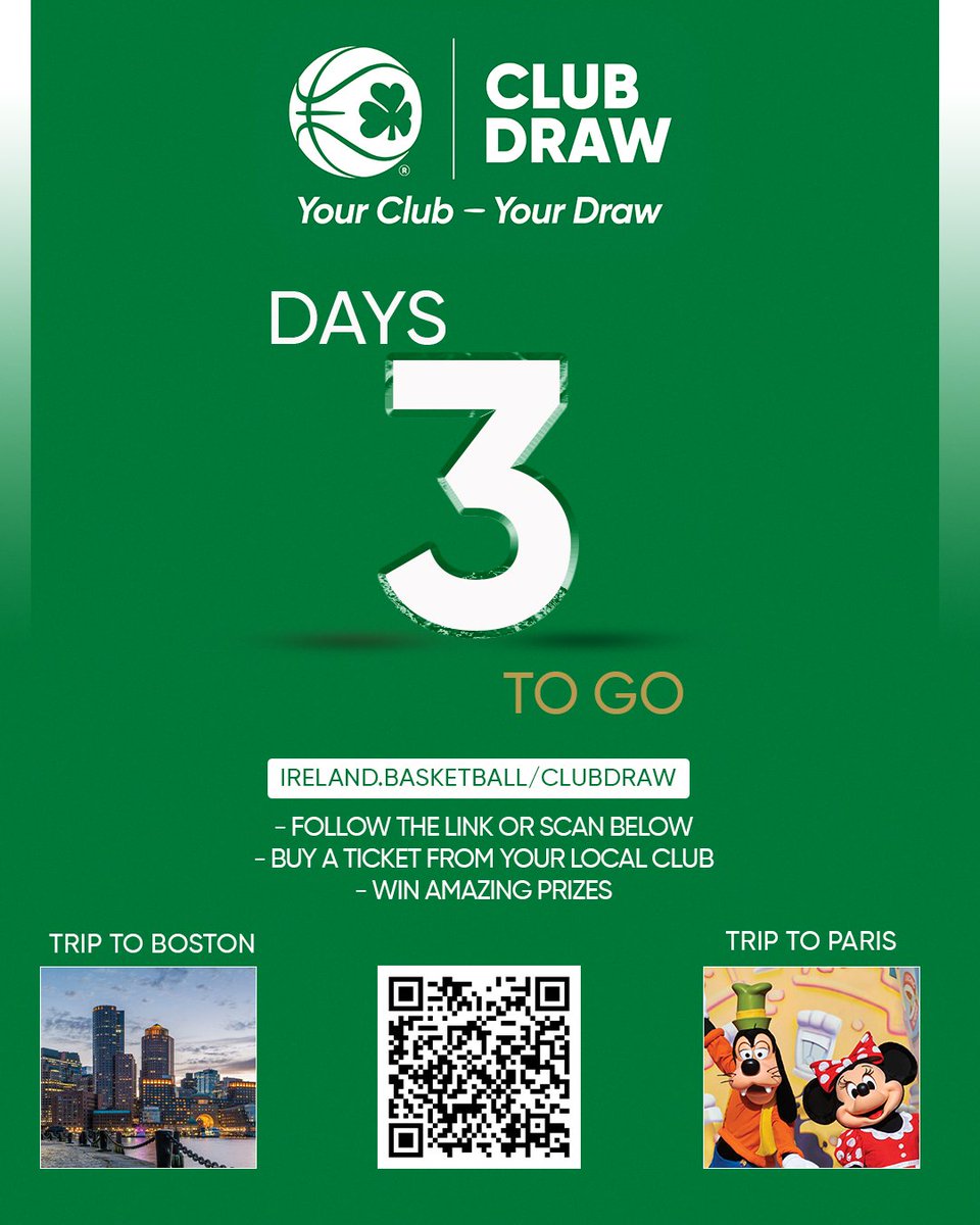 The Basketball Ireland Club Draw takes place on Sunday ⏳ Get a ticket on ireland.basketball/clubdraw to be in with a chance of winning some fantastic prizes, while supporting your local club. 🎟️ #YourClubYourDraw