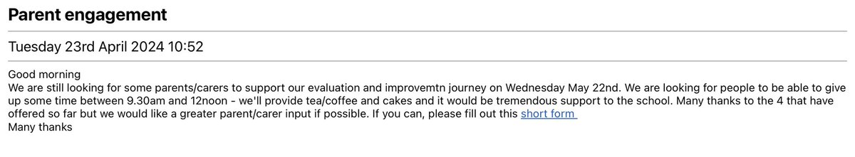 Attention all Parent/ carers 
Message from school app
