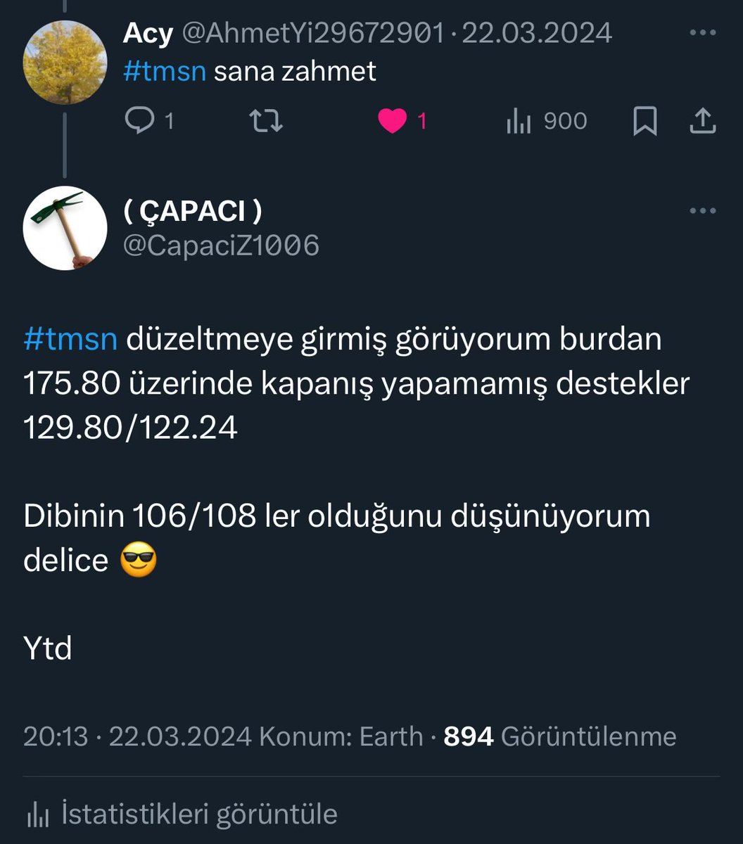 @AhmetYi29672901 #tmsn içimi dışımı tümosan yaptın hep bunu soruyorsun 😂

Analiz geçerli bu haftaönemli artık 175,80 Cuma kapanışı yapmalı yaparsa hayalim 226.40/269,25/302,25 buralar gelirse gene sorarsın zaten 😂

Ama gelmeden de sorarsın sen 😁
175.80 altında kapatırsa ileri geri devam