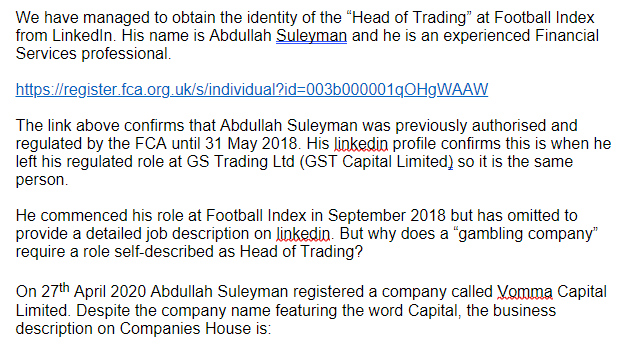 Zidave1's tweet photo. #footballindex customers now know that the Market Maker was an individual called Abdullah Suleyman who had a linkedin profile confirming his experience in banking, risk & global markets. https://t.co/Fz5DhVwlV6