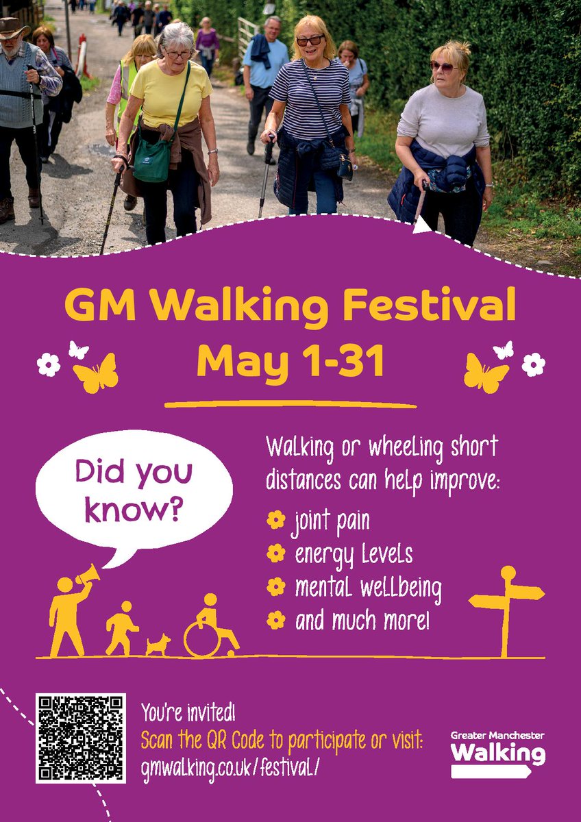 Discover the magic of Manchester all throughout May with the GM Walking Festival! 🌿🚶‍♀️ 

From tranquil park strolls to urban adventures, there's something for everyone.

Plan your walks now at: gmwalking.co.uk/festival/festi… 
#GMWalkingFestival #ExploreManchester