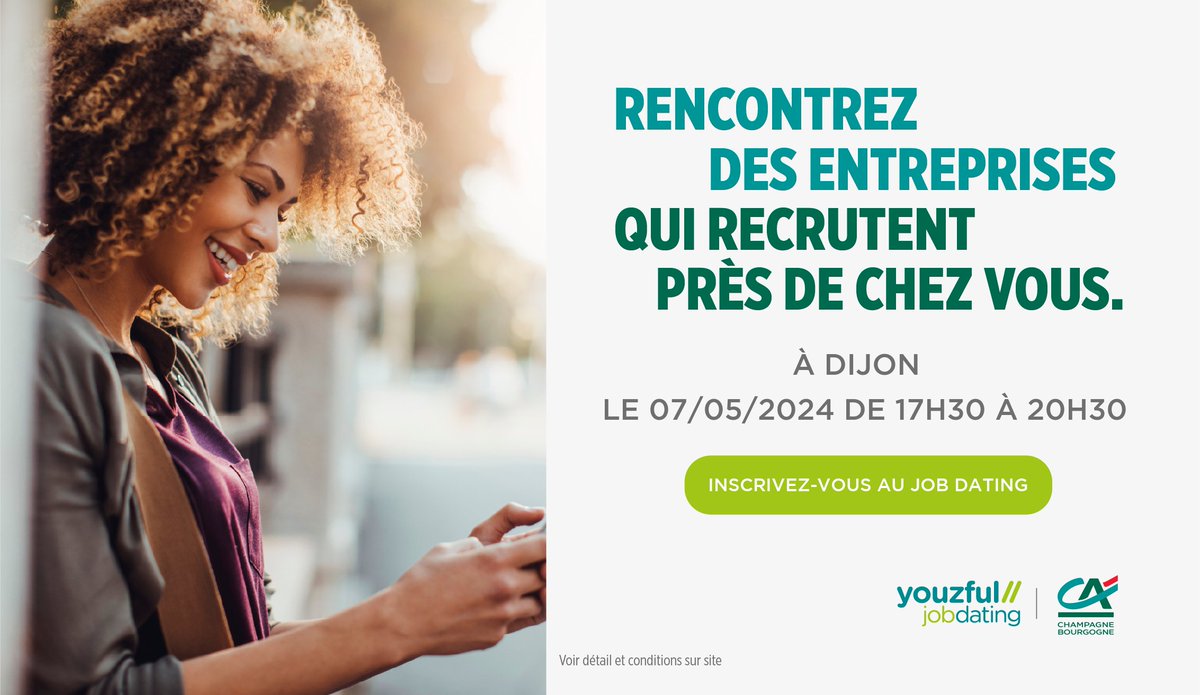 À la recherche d’un #emploi ou d'un #stage ? 🔍 Venez échanger avec nous lors du Job Dating organisé par @wizbii et le @CAChampBourg le 7 mai à Dijon Une dizaine d’entreprises locales seront présentes pour recruter ! 💼 👉 Plus d’infos et inscriptions : job.wiz.bi/6Jx5r