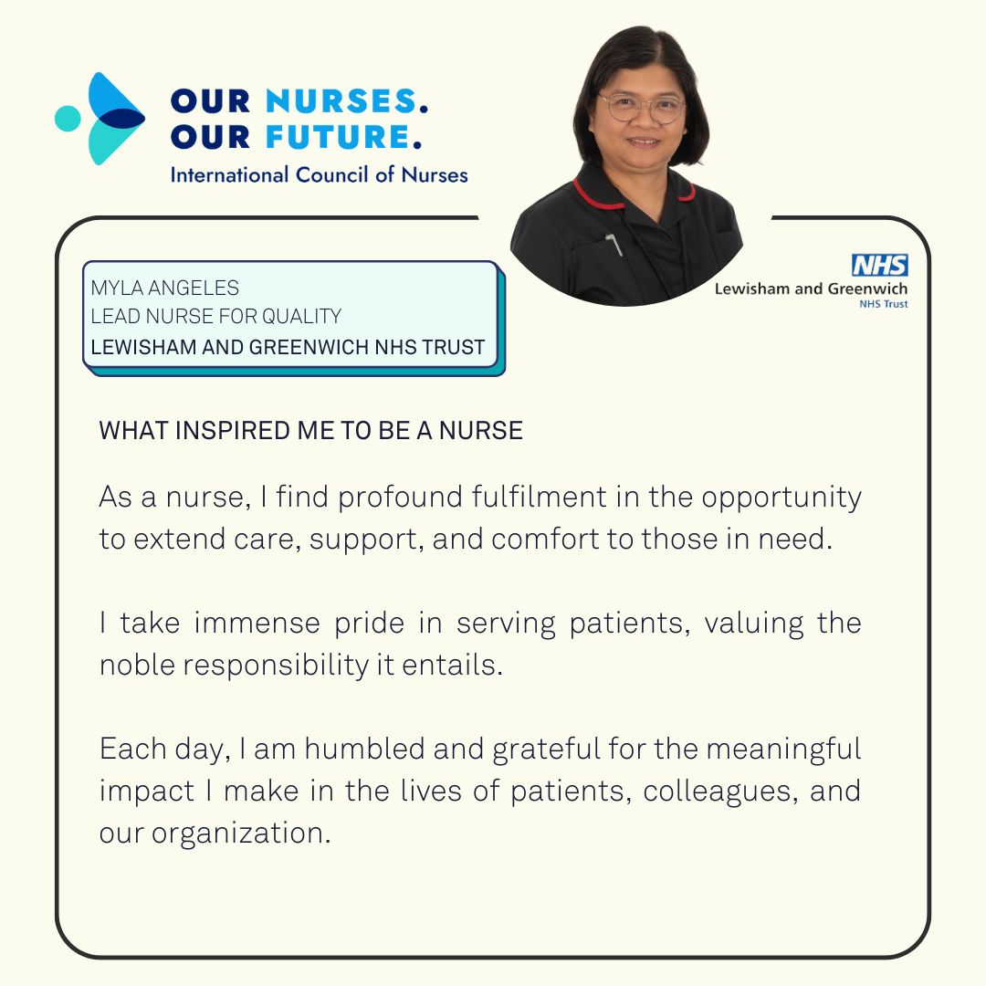 What inspired you to be a nurse?

In honour of #InternationalNursesDay ✨

Meet Myla Angeles from <a href="/LG_NHS/">Lewisham and Greenwich NHS Trust</a> - Myla told us how she finds the role of a nursing very rewarding and she takes immense pride in serving patients from all across London 💙

#Nursingtwitter #IND24 #Nurse