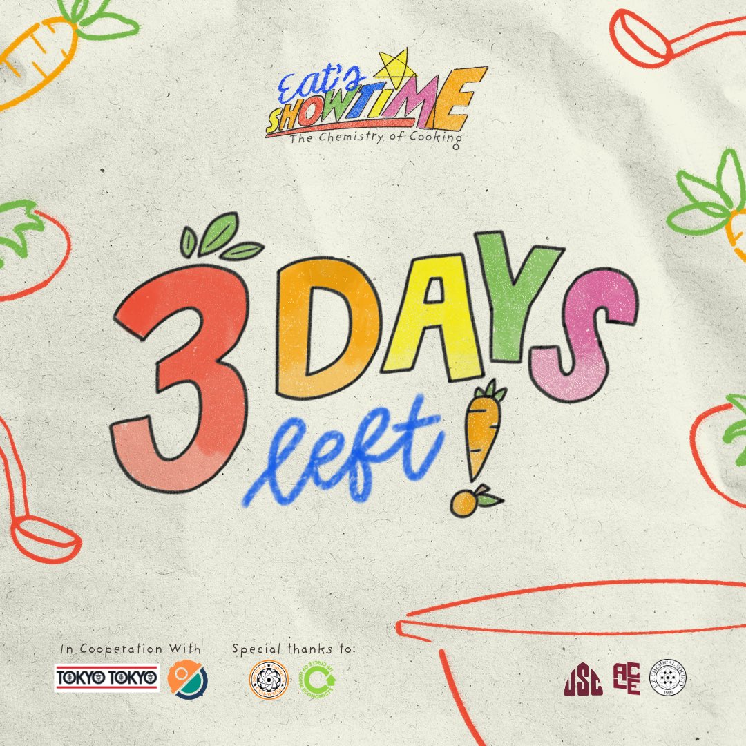 upchemsoc's tweet photo. Anong gulay ang trio? Edi tatlong! 🍆

Madlang Ka-Isko, tatlong araw na lang bago maluto ang nakakatakam na usapan na ihahain ng UP Chemical Society sa✨ Eat’s Showtime: The Chemistry of Cooking.✨

📅April 26, 2024
⏰2:00 - 4:00 PM 
📍ChemRez, IC Teaching Building https://t.co/40uraLw8wY