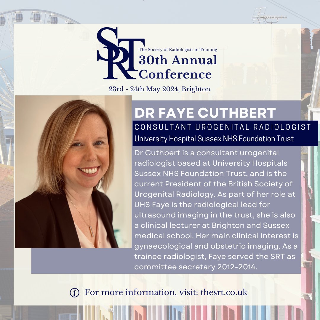 Dr Faye Cuthbert, president of the British Society of Urogenital Radiology, will speak about gynae radiology tailored for radiology registrars at the SRT 30th Annual Conference! 🌟 Book your ticket now and explore the full programme at thesrt.co.uk. See you there!🎉