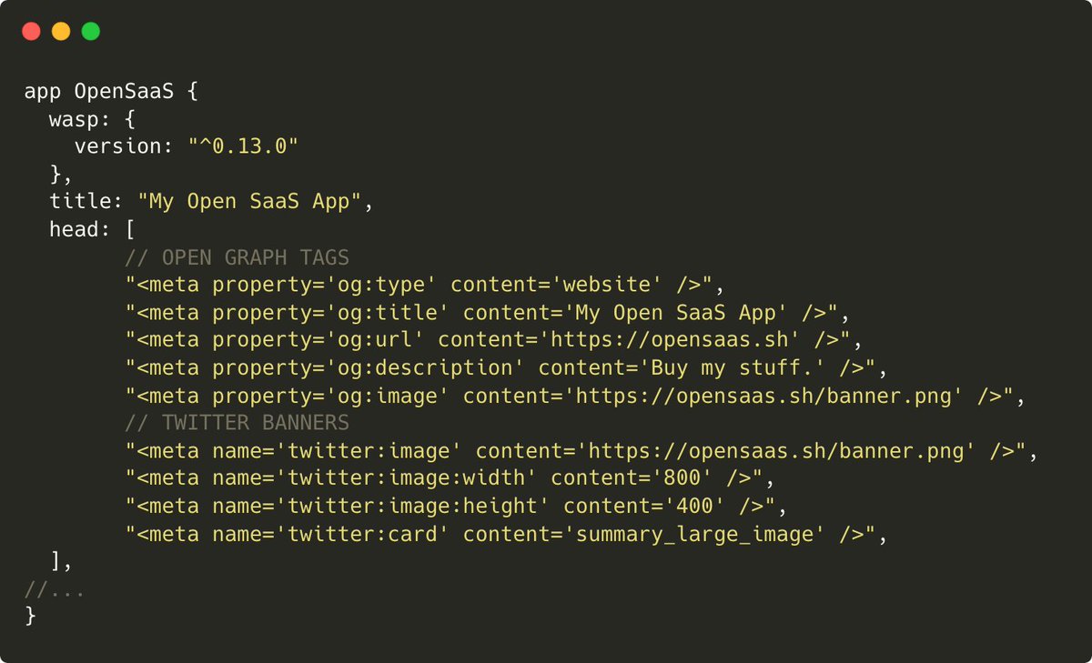 SEO_SO_SMOOTH 🔎 Improve the SEO of your Wasp app by adding meta tags to your main.wasp config file. You can even add tags to make your twitter link banners pop 🍾 (you can test them out using BannerBears twitter preview tool 📸👇) #wasptips