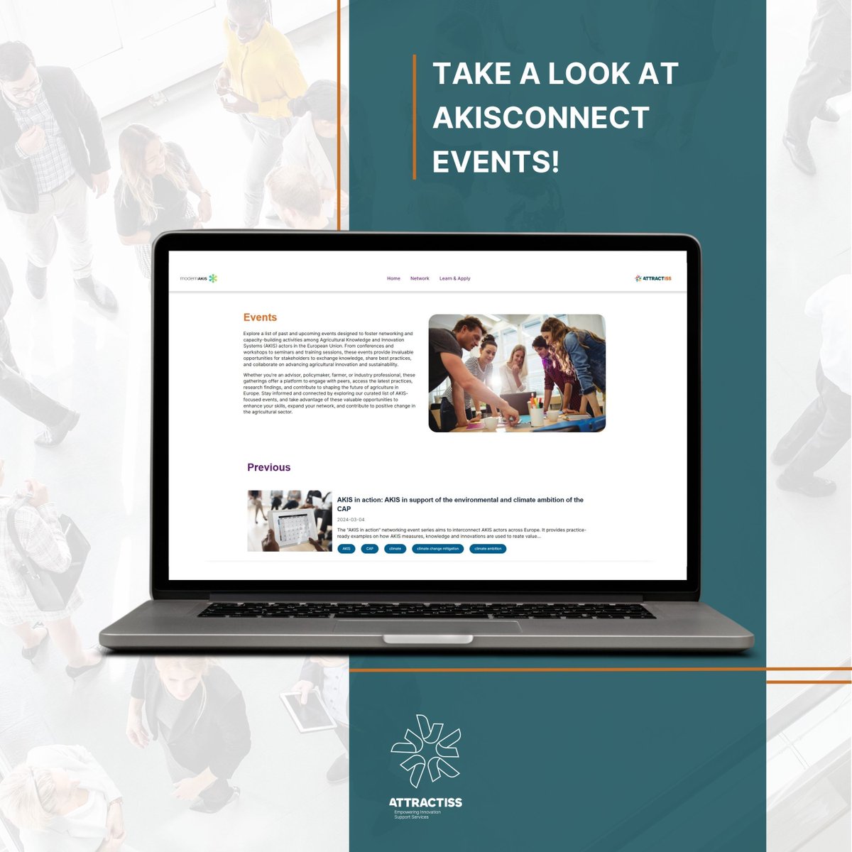 📅 Explore AKISConnect Events page! 

🌱 Connect with AKIS actors in the EU at conferences, workshops, and more. Shape the future of agriculture in Europe! 

👉 Don't miss out, check it here: buff.ly/3xjaVOu 

#AKIS #Agriculture #Networking
