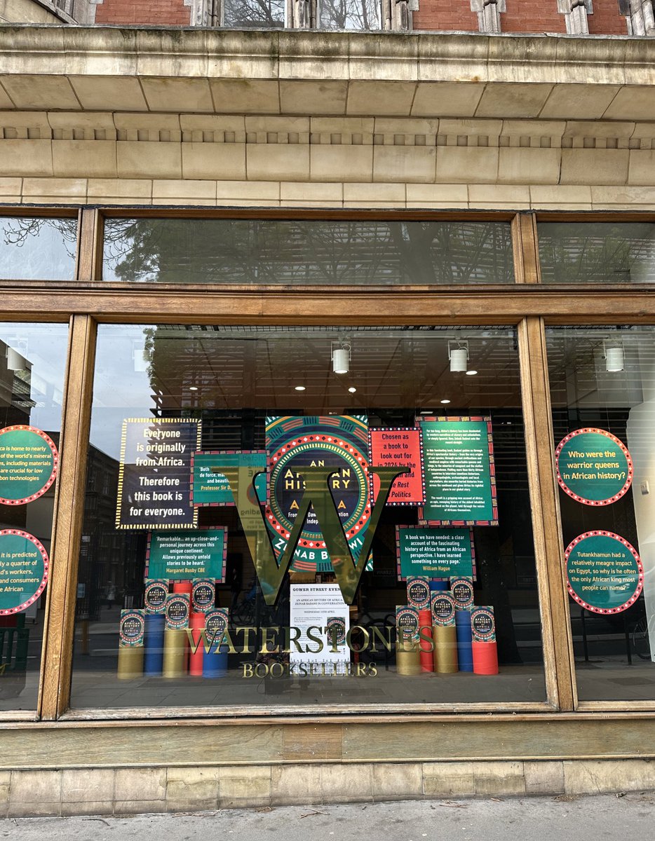 The most INCREDIBLE window display @gowerst_books for @TheZeinabBadawi’s ‘An African History of Africa’ - designed by @mollylg_maynard ✨ Join Zeinab in conversation with @MartineDennis at Gower St tomorrow night (Wednesday 24th) waterstones.com/events/an-afri…