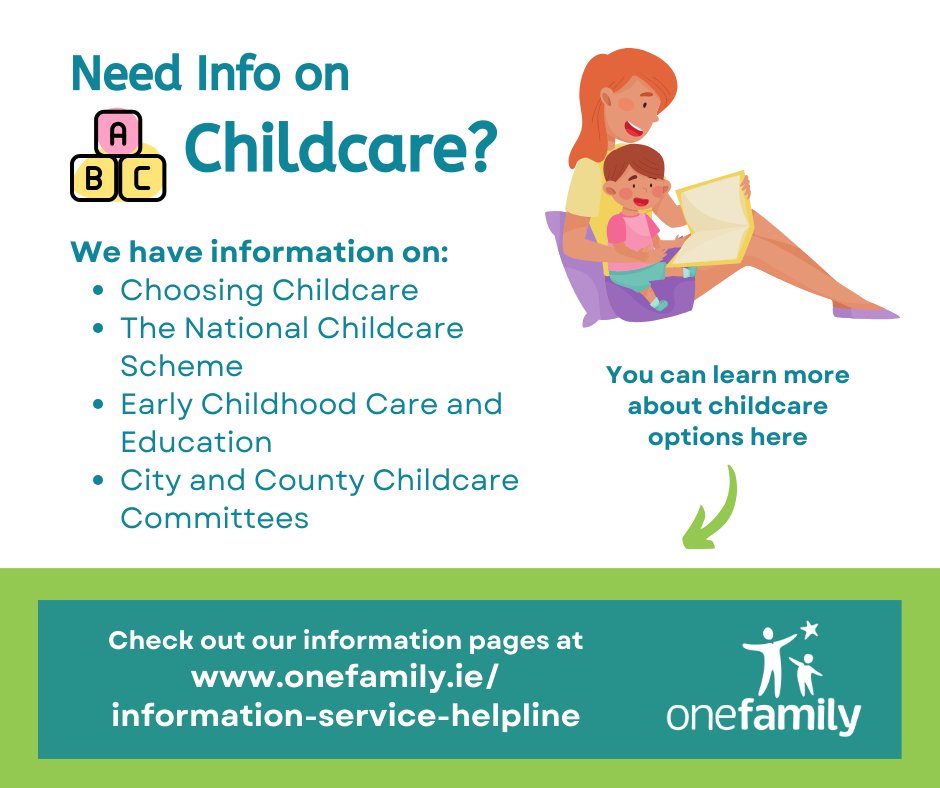 Trying to find info on childcare options can be extremely daunting. We've compiled some helpful resources to make it a little bit easier. #childcare Check out our Helpline Information Pages here: onefamily.ie/information-se…
