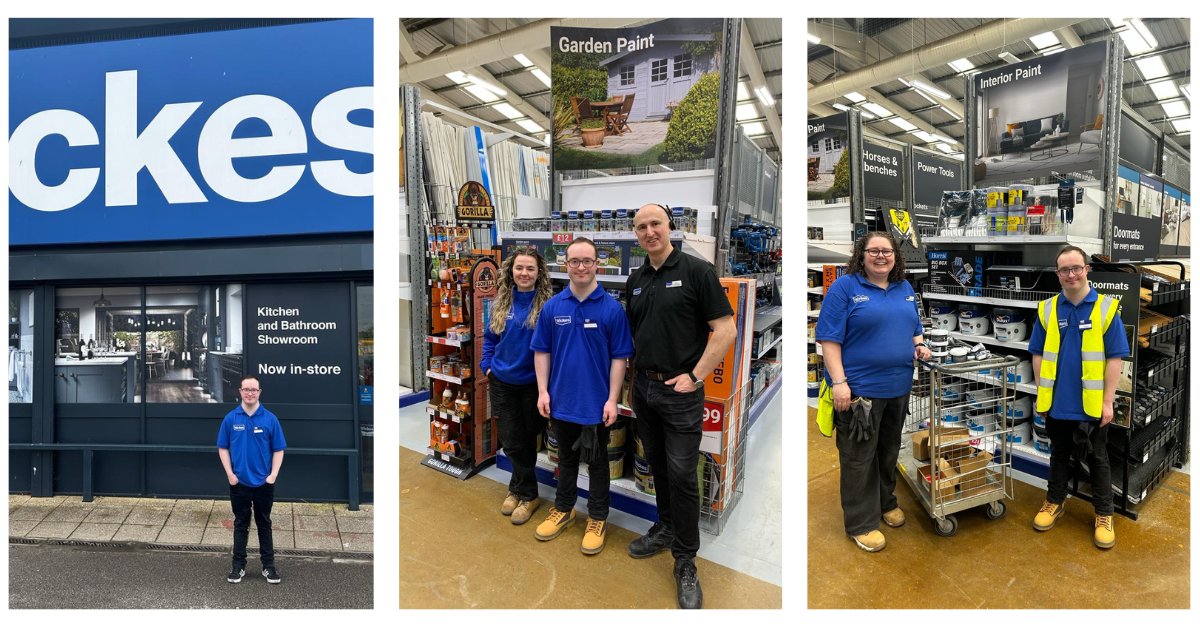 Conor has joined the team at Stockport @Wickes as a Customer fulfilment assistant. He is joined here by his new manager, Andy, and his buddies Tina and Emily. #WorkFit #Retail