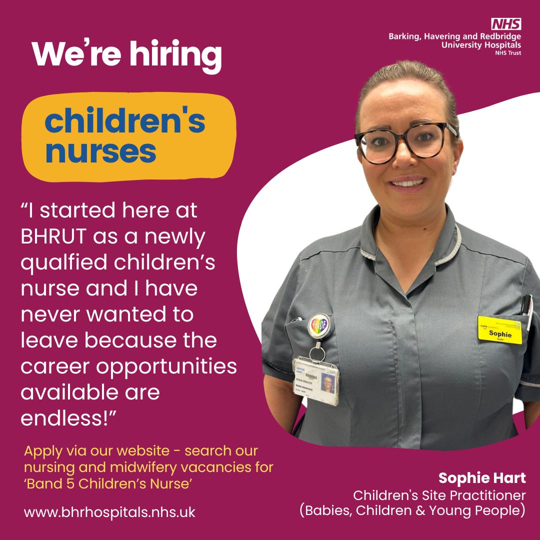 Enjoy a rewarding nursing career at BHRUT. We are looking for experienced and soon to qualify children's nurses to join our friendly teams. Apply here: ow.ly/T03q50RlvWK Deadline for applications is Sunday 5 May 2024.