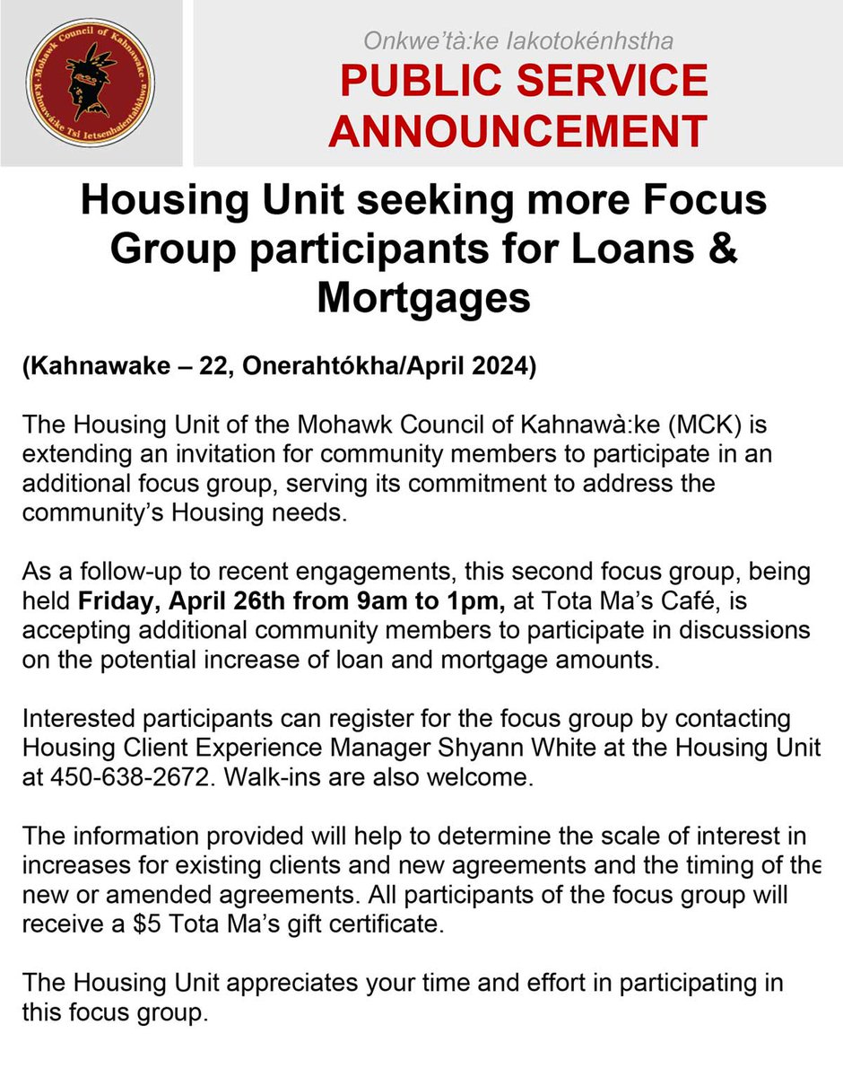Housing Unit seeking more Focus Group participants for Loans & Mortgages ow.ly/TzNj50RlxcW