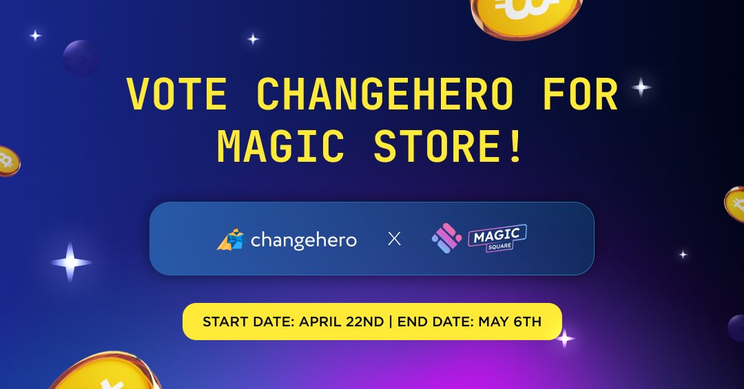 Exciting News from ChangeHero! 🚀 🔮 Nominated for the Magic Store by the @MagicSquareio! We're counting on your support to secure our spot! Like, comment, and vote to help us empower users with quick and hassle-free crypto exchanges! 👉 magic.store/app/changehero #CHPartners