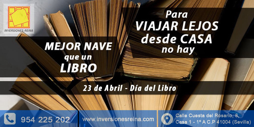 InverReina's tweet photo. 📚 Hoy es un buen día para leer, Feliz Día del Libro

👉 https://t.co/jsooF0UutC
#libro #pisos #alquiler #venta #inmobiliaria #Sevilla y alrededores https://t.co/W3TImSS8kd