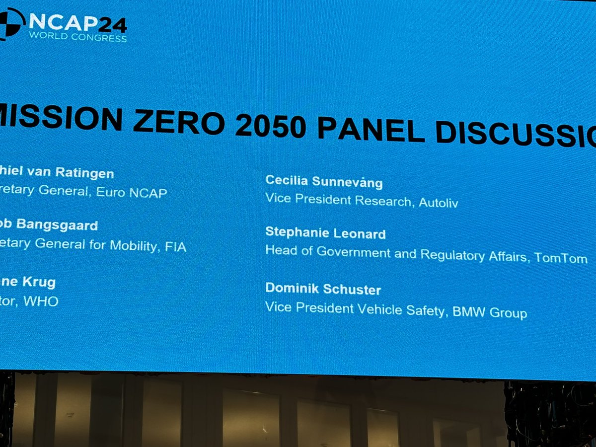 The first panel discussion of the day is about #MissionZero2050. On the panel are representatives of @EuroNCAP @fia @WHO_Europe @AutolivInc @TomTom and @BMW. Democratising safety and making it available for everyone is key to the success.