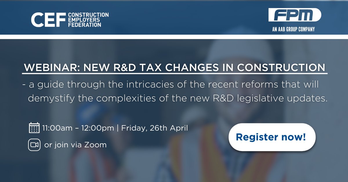 Don't miss Friday's webinar on the new R&D tax changes in construction!👷 Join @fpmaccountants for an expert guide through the intricacies of the recent reforms that will demystify the complexities of the new R&D legislative updates. Register now👉 tinyurl.com/4ca9ptdf