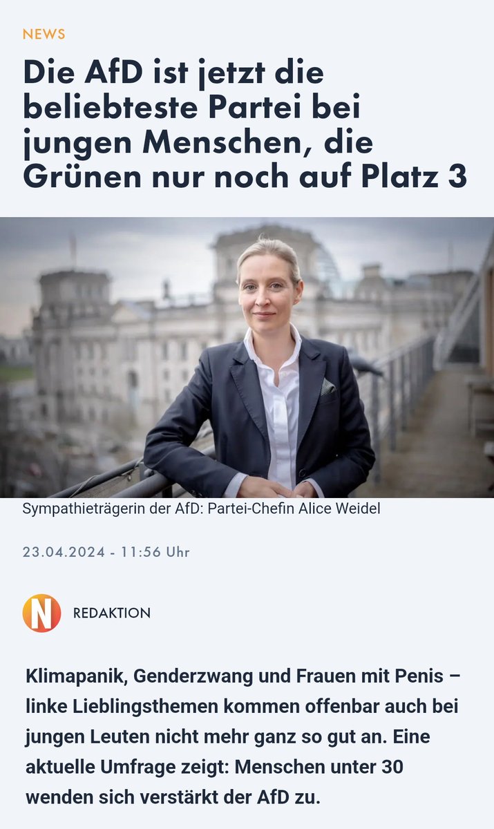 Das mit dem Wahlrecht ab 16 haben sie sich wohl anders vorgestellt😉

14 bis 29-jährige wählen zu 22% die #AfD