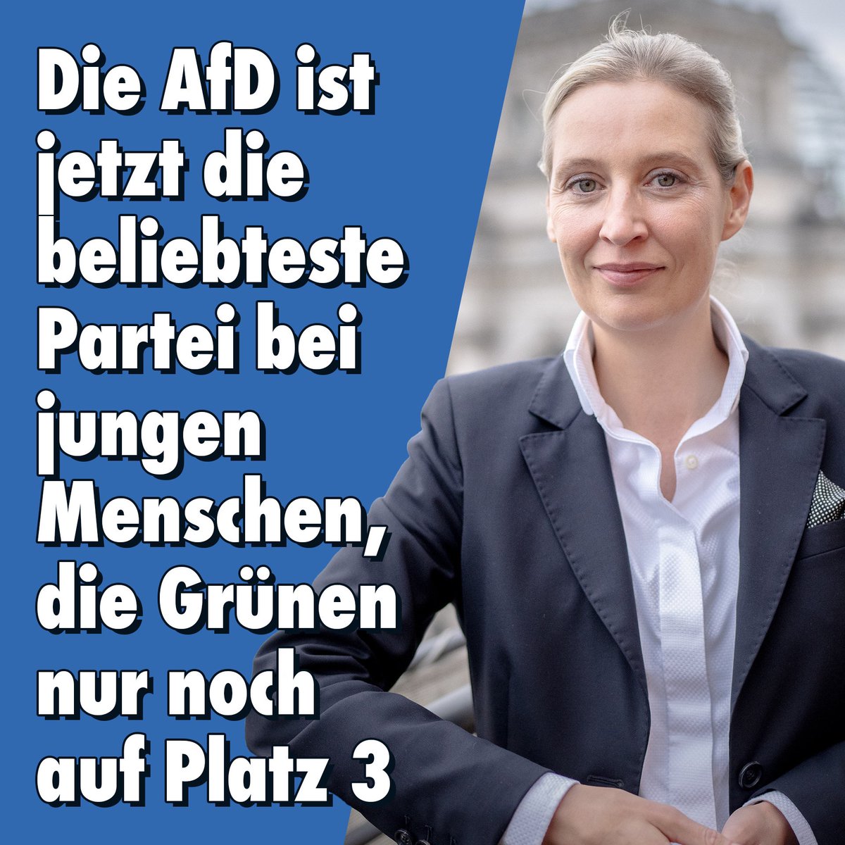 Wahlpräferenzen bei Menschen unter 30  Jahren im Vergleich zu 2022:

AfD: 22 (+13)
Union: 20 (+4)
Grüne: 18 (-9)
SPD: 12 (-2)
FDP: 8 (-11)
Linke: 7 (-2)
BSW: 5 

nius.de/news/die-afd-i…