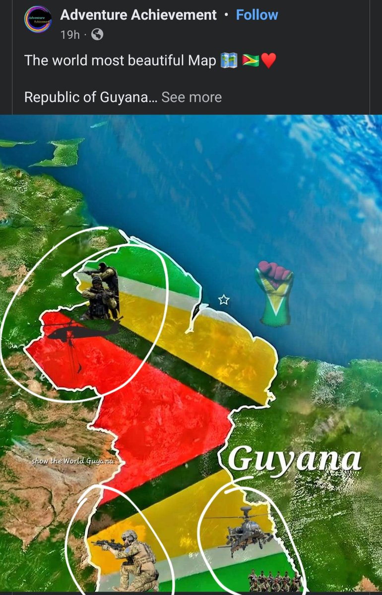 The Guyanese are making Military threats on Facebook, then go crying to other countries. This fake map of Guyana should be reported for threat of Violence.