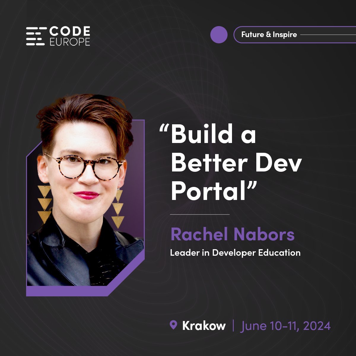 @rachelnabors has spearheaded developer education at #FAANG companies like @amazon & startups and participated in web standards and #OpenSource with @mozilla, @w3c, and @Microsoft. They have built dev portals for #React and #ReactNative at Meta. See you 🔜 codeeurope.pl