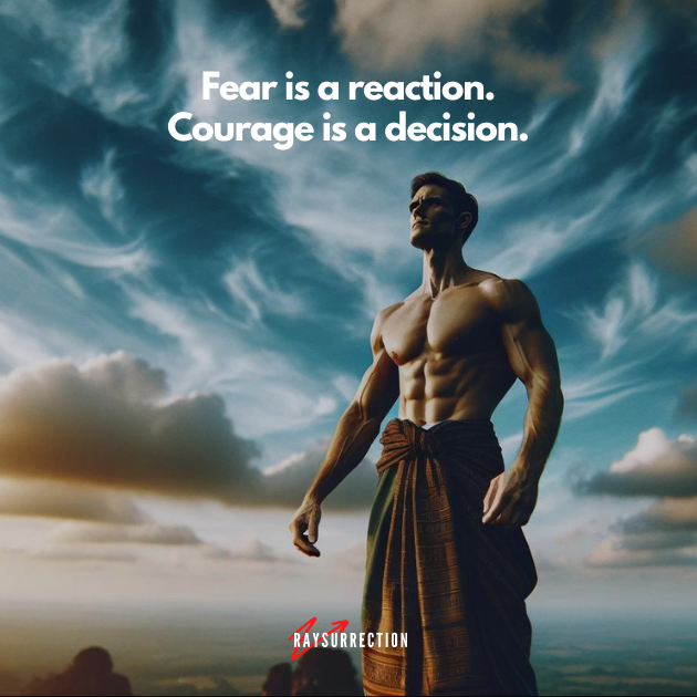 Fear is a reaction; courage is a decision. #CourageIsDecision #FearReaction #BeBrave #FaceYourFears #StrengthWithin #MindOverFear #BraveHeart #CourageousChoice #ConquerFear #ChooseCourage