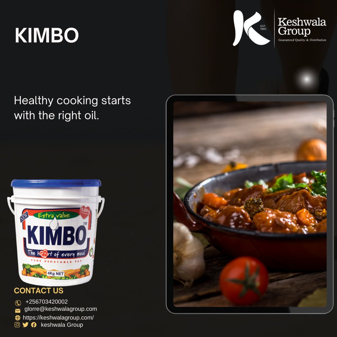 The secret ingredient for delicious meals is KIMBO.
Available in supermarkets & retail shops.
#keshwalagroup #cookingoil