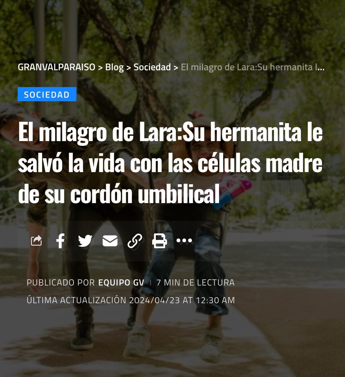 El milagro de Lara:Su hermanita le salvó la vida con las células madre de su cordón umbilical granvalparaiso.cl/sociedad/el-mi… vía <a href="/gvalpo/">Granvalparaiso.cl</a>