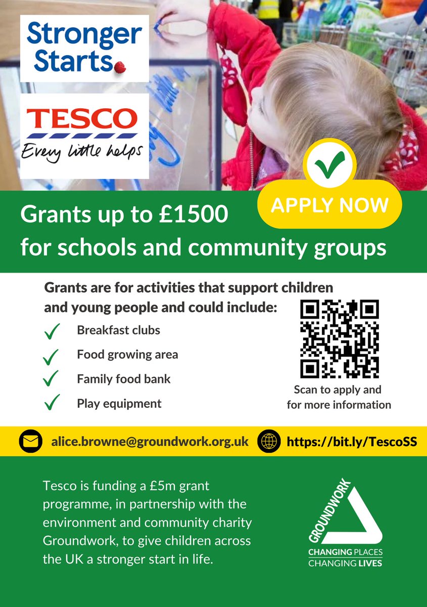 Tesco Stronger Starts fund is making a difference to schools, charities and non-profits 💚 Do you know a local organisations in one of these areas that could benefit from a Tesco Stronger Starts grant? Nominate them here bit.ly/44beenm @Tesco @huntsdc