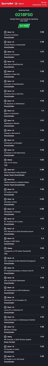 250 ODDS WEEKEND ⚽️⚽️ Booking code: 0218F50 Play/edit/flex 🤷🏾‍♂️ Bet responsibly 🔞 Edit 👉🏾 T.me/oddshive Greenluck 🍀 ———————————————— @Ada_Daddyya @LouieDi13 @BettingTipsMan @woozzaabets @officials_dc @TheLockTips @Tuz_Tech_Szn @cou_rage00 @Imopunter @Opeolu_waa