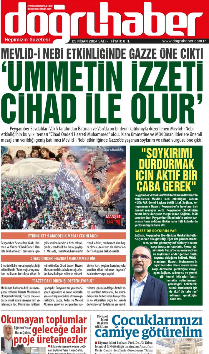 Mevlid-i Nebi etkinliğinde Gazze öne çıktı ‘ÜMMETİN İZZETİ CİHAD İLE OLUR’ İslam ümmetine ve Müslüman liderlere önemli mesajların verildiği geniş katılımcı Mevlid-i Nebi etkinliğinde Gazze’de yaşanan soykırım ve cihad vurgusu öne çıktı. dogruhaber.com.tr/haber/1019765-…