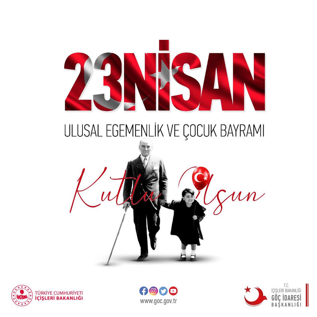 #23Nisan Ulusal Egemenlik ve Çocuk Bayramımız ile Türkiye Büyük Millet Meclisimizin 104. yılı kutlu olsun. Cumhuriyetimizin kurucusu Gazi Mustafa Kemal Atatürk'ü, milli mücadelemizin tüm kahramanlarını, aziz şehitlerimizi ve gazilerimizi rahmet ve minnetle anıyoruz. 🇹🇷