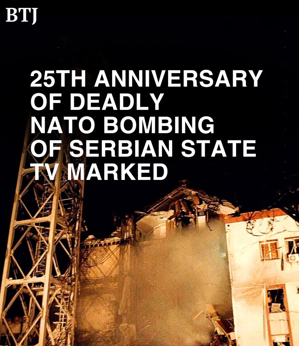 A memorial service was held for 16 media workers at state broadcaster Radio-Television Serbia who were killed when NATO bombed the station’s Belgrade headquarters during its air campaign against Yugoslavia in April 1999. Read more 👇 balkaninsight.com/2024/04/23/25t…