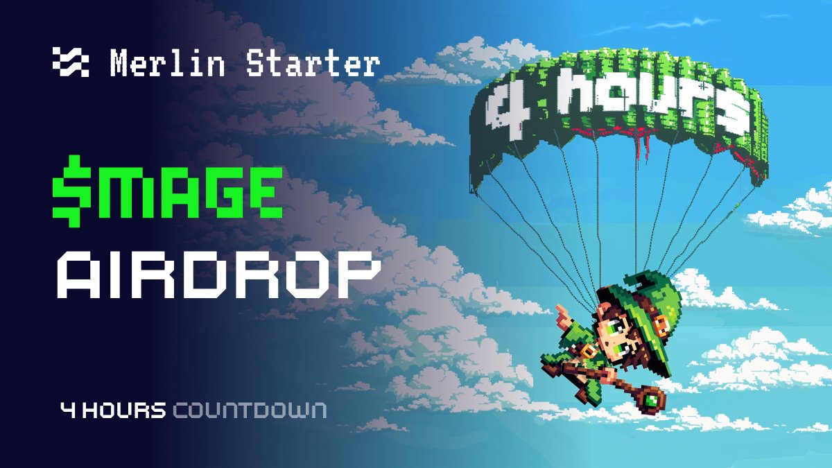 4-Hour Countdown until the Merlin Starter $MAGE Airdrop! 🪂🔮

Are you ready to catch some $MAGE? 🪄🧙‍♂️

Airdrop page: airdrop.merlinstarter.com/mage