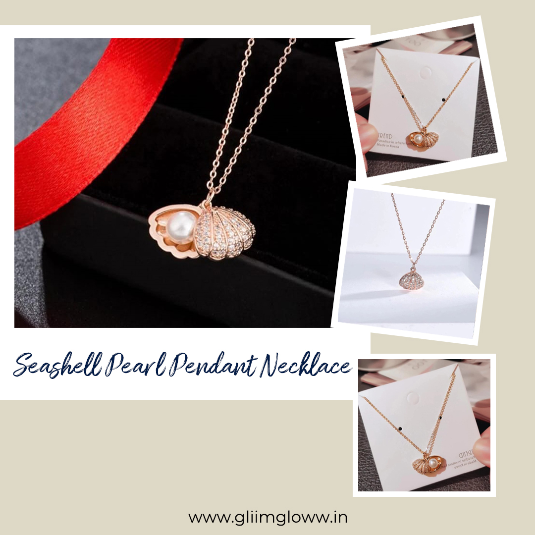 Seashell Pearl Pendant Necklace 🌐gliimgloww.in #braclet #necklace #jewelry #Accessories #earrings