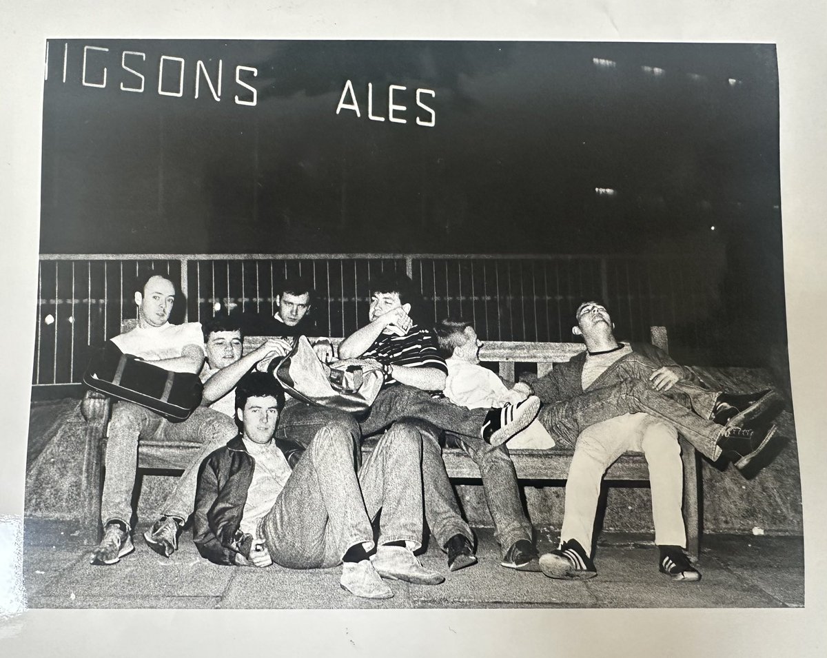 Thanks to @jamesjamesbrown for sending us this early Farm publicity photo taken near to the legendary Ministry Rehearsal Rooms which conveniently had a Yates’s Wine Lodge next door - sadly 2 on the photo George Maher on the left and Andy McVann on the right have passed away