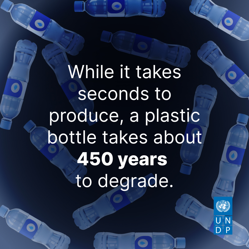 While it takes seconds to produce, a plastic bottle takes about 450 years to degrade.