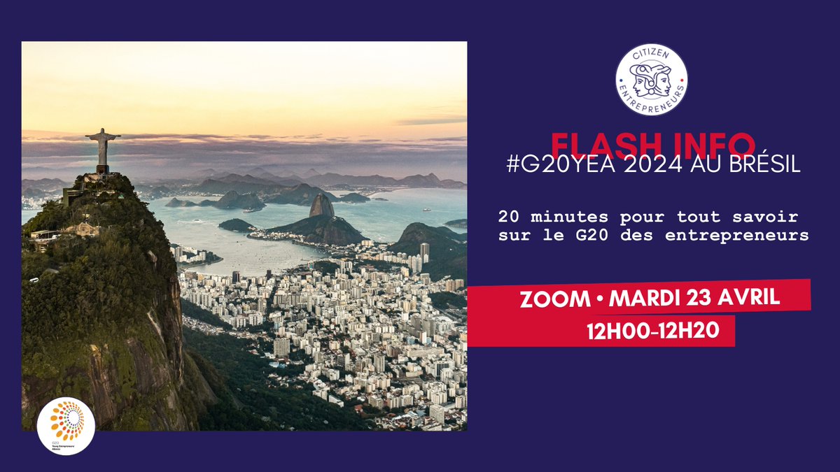 Flash Info #G20YEA 2024 #Brésil 🌎 : votre rendez-vous express pour découvrir #G20 des #Entrepreneurs, c'est maintenant ! 🚀

Rejoignez-nous !
us02web.zoom.us/j/85381835476?…