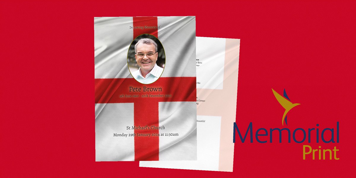 Flags serve as powerful symbols of identity & unity; they embody the spirit, history & aspirations of the people they represent. 
#StGeorgesDay 🏴󠁧󠁢󠁥󠁮󠁧󠁿

#FuneralDirector #OrderOfService #CelebrationOfLife #MemorialPrint #Design #Print