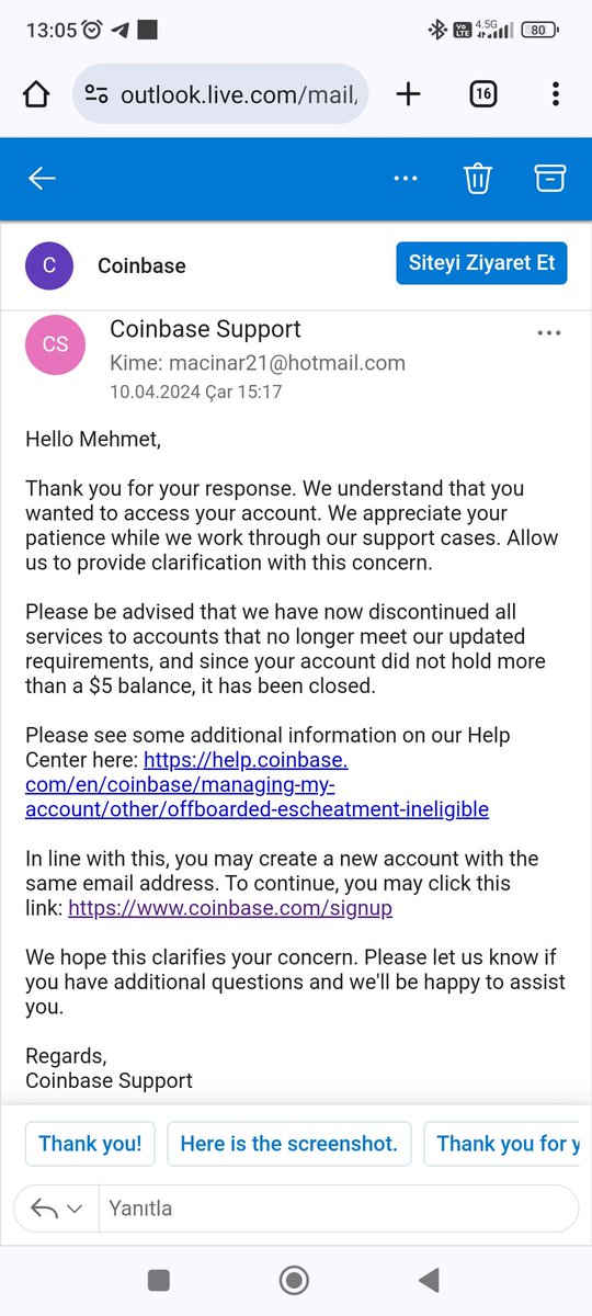 @CoinbaseSupport The response you gave to my complaint on March 10, but the e-mail I received on March 16.