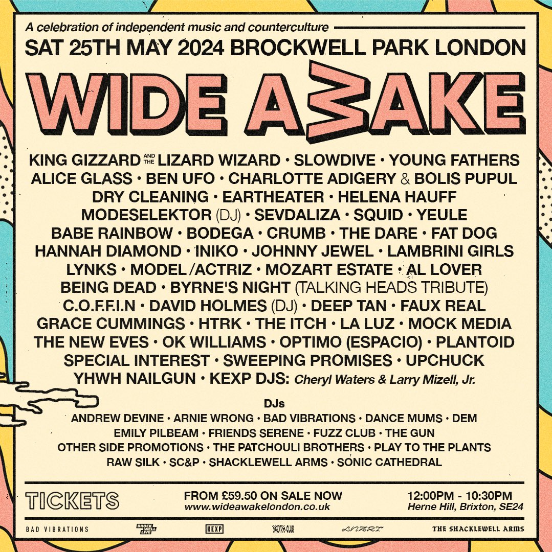 Well then! It seems we’ll be playing this years <a href="/wideawakeldn/">Wide Awake</a> festival in May alongside so many of our favourite artists!! Let the shred commence ⚡️⚡️⚡️