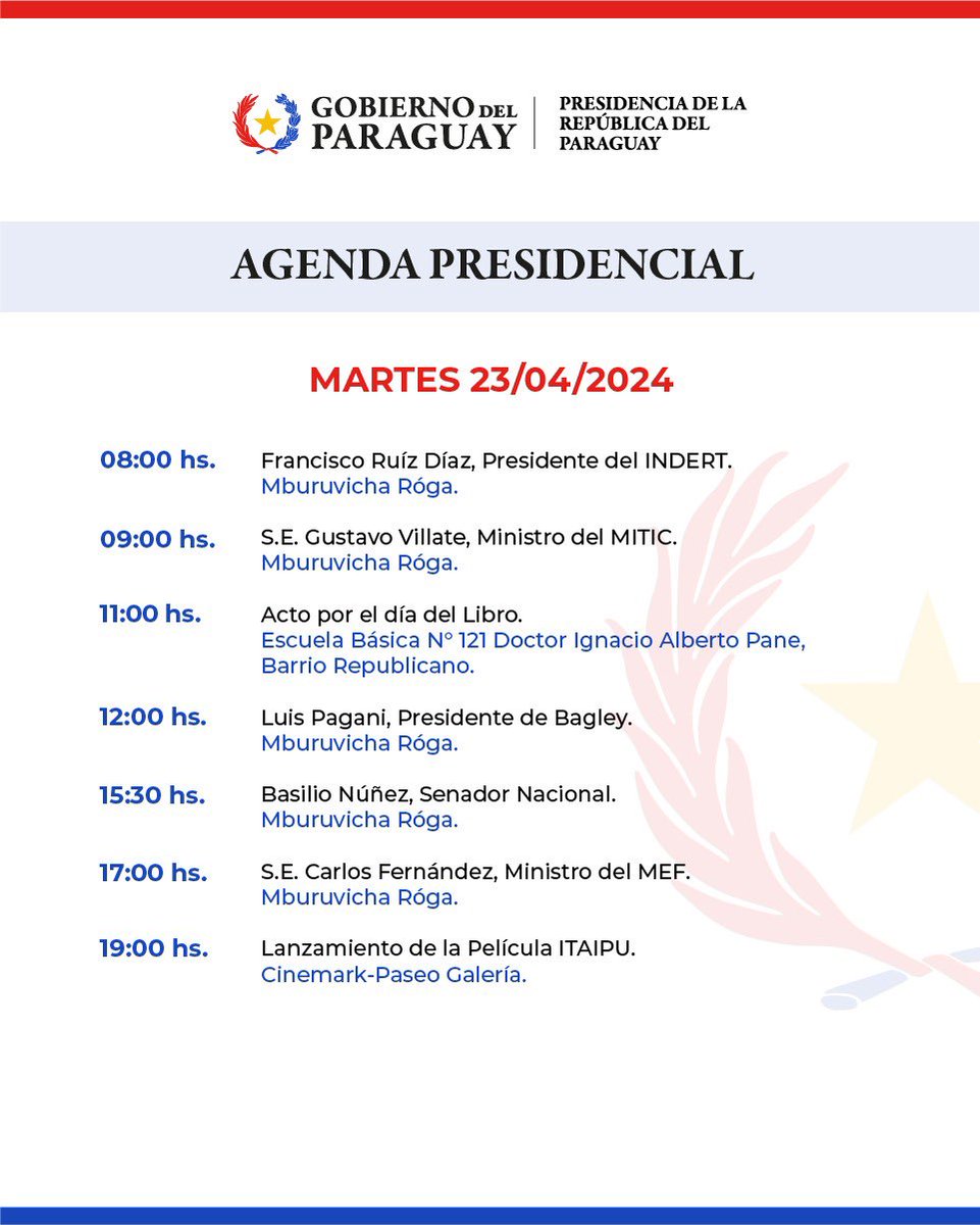 Agenda de actividades del presidente @SantiPenap