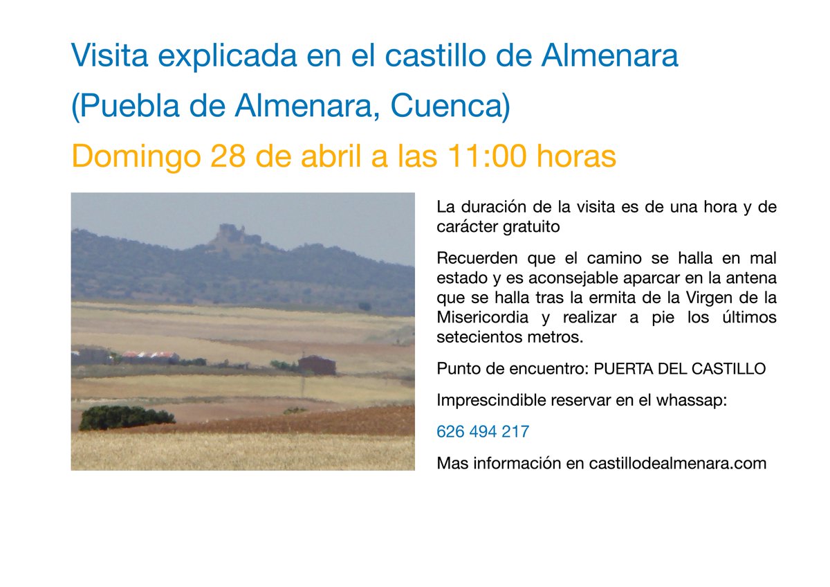 Próxima visita explicada en el castillodealmenara.com