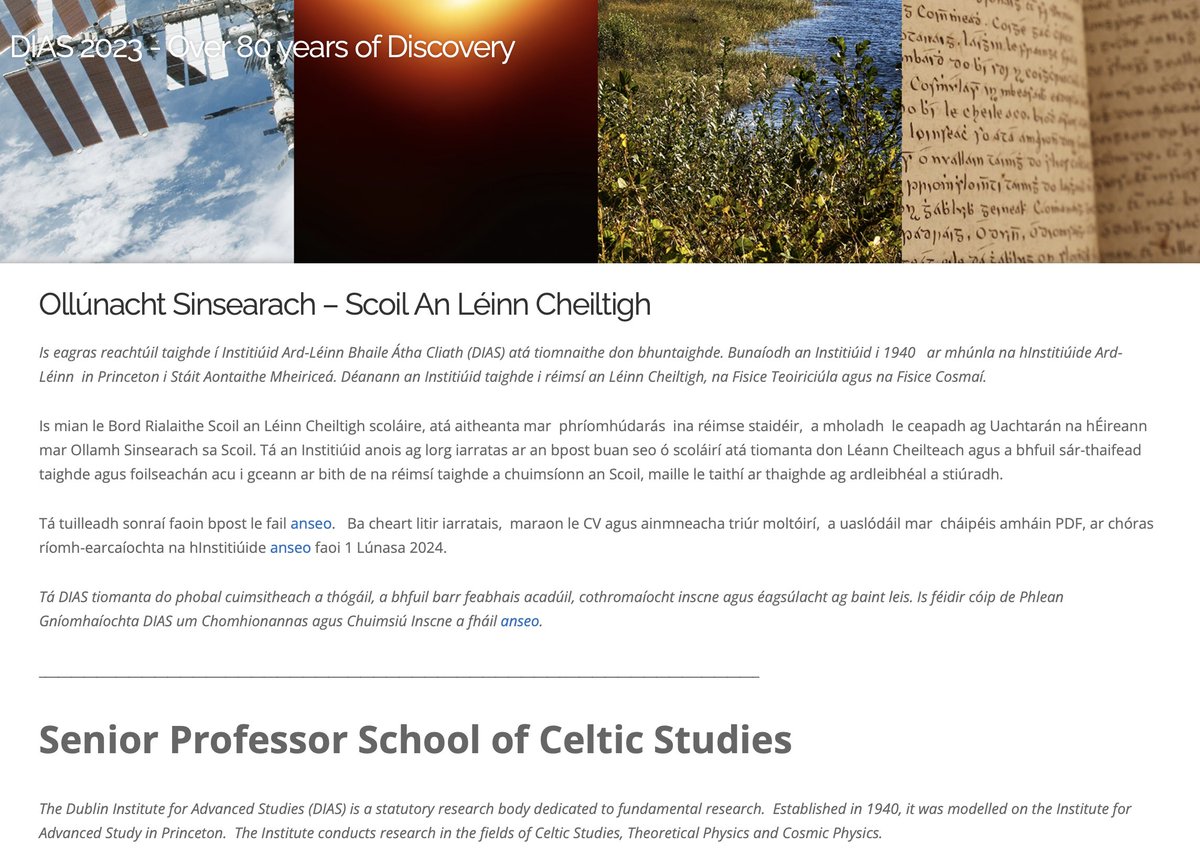 📢 Newly advertised: Ollúnacht Sinsearach/Senior Professor School of Celtic Studies @DIAS_Dublin @SCSLibrary Spread the word! Full details👇 dias.ie/wp-content/upl…