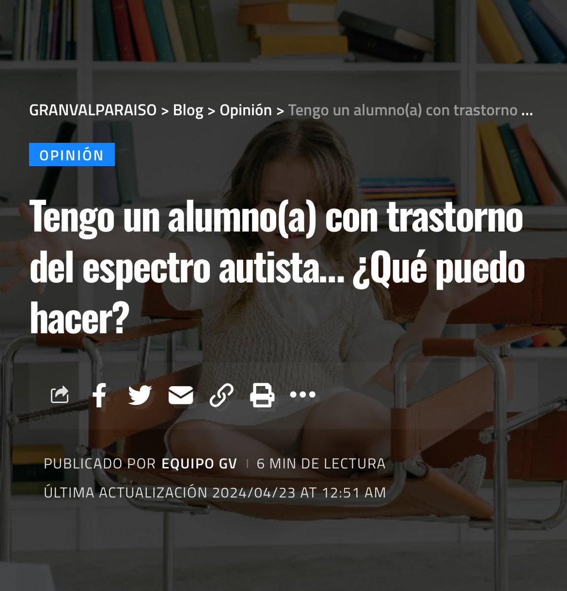 Tengo un alumno(a) con trastorno del espectro autista… ¿Qué puedo hacer? granvalparaiso.cl/opinion/tengo-… vía <a href="/gvalpo/">Granvalparaiso.cl</a>