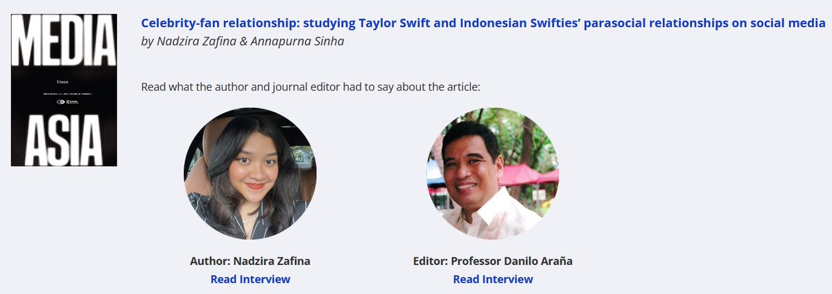 ANNOUNCEMENT: The interviews of selected authors and editors of Media Asia and the @AsianJComm are included in @TandFOnline's World Creativity and Innovation Day Collection. think.taylorandfrancis.com/wcid24/