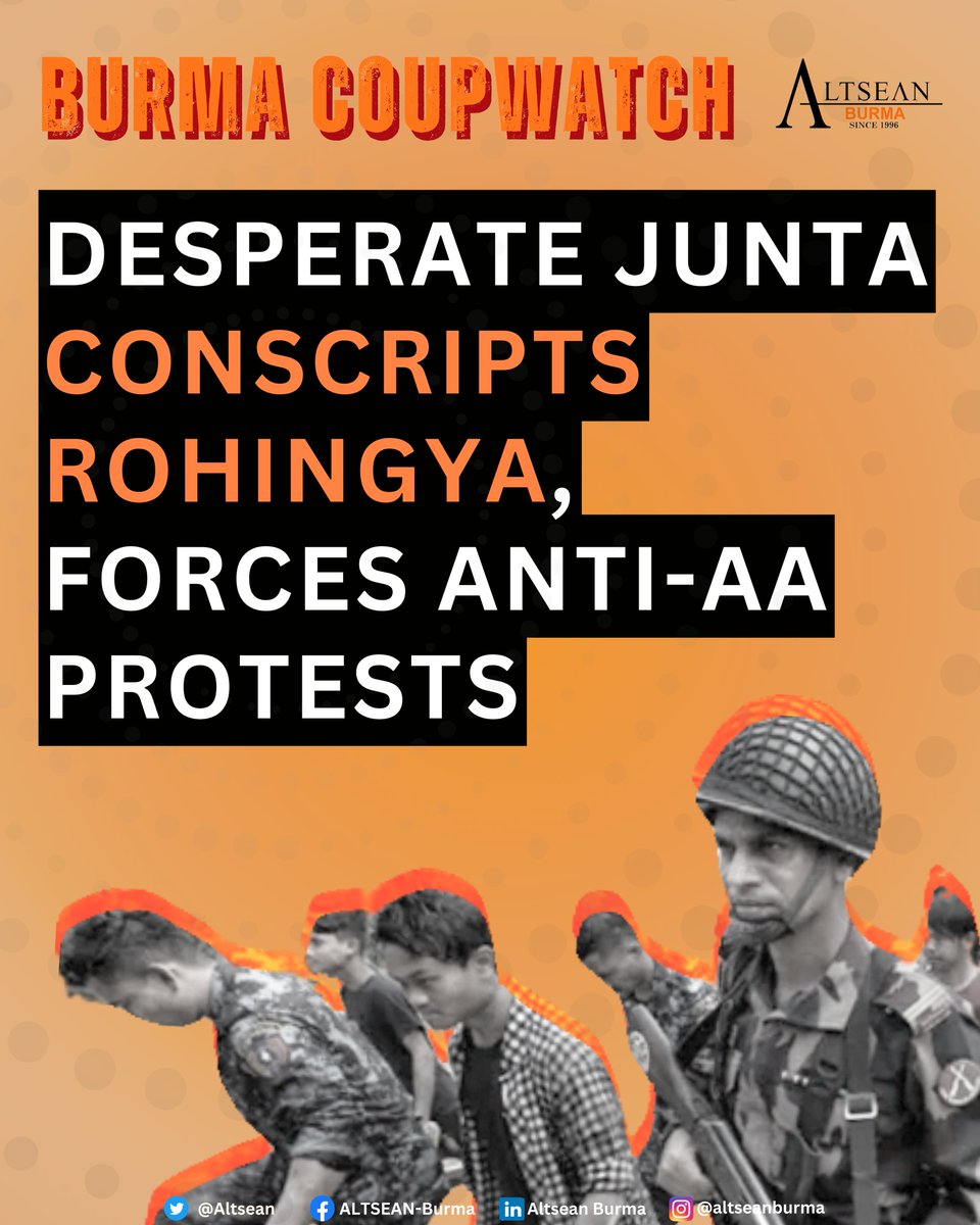 In March the junta forcibly recruited more than 1,000 #Rohingya people & exploited 500 others in fake protests - a continuation of the Rohingya #genocide. 🔗Read full briefer: bit.ly/CWBMar24 📩Stay updated: eepurl.com/bE2nRT #R2P #ForcedConscription #WarCrimes