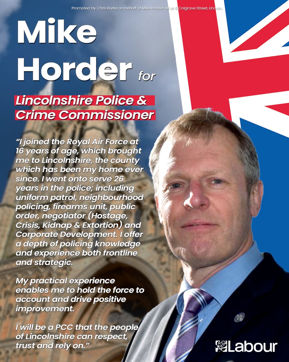 Mike Horder is standing for Lincolnshire Police & Crime Commissioner on 2 May. He pledges to: 1.Demand more funding from central government 2.Bring honesty & integrity to the police service 3.Prioritise antisocial behaviour policing 4.Ensure that domestic violence is dealt with