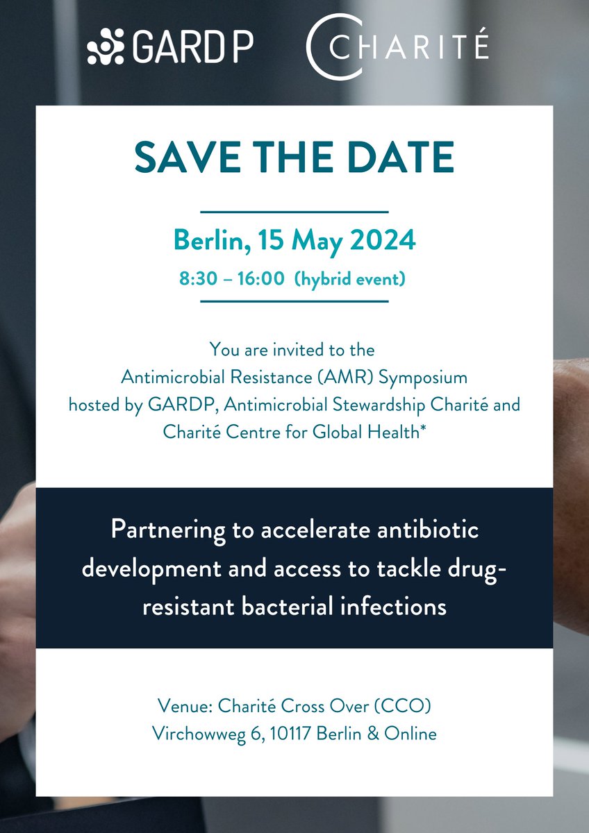 Join us for this symposium on #AMR Partnering to accelerate antibiotic development and access to tackle drug-resistant bacterial infections 🗓️15 May 📍Berlin and online Register now ➡️forms.office.com/e/42uWLueegm Hosted by GARDP and Charité Center for Global Health
