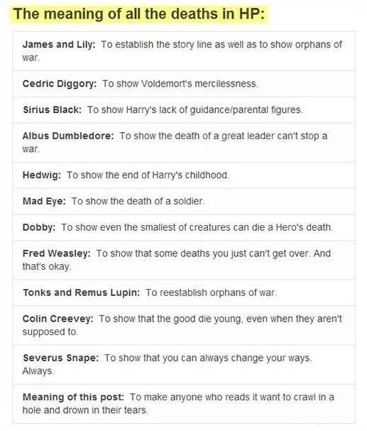 PotterWorldUK's tweet photo. The meaning of all the deaths in Harry Potter. https://t.co/cjR4QSZmRd
